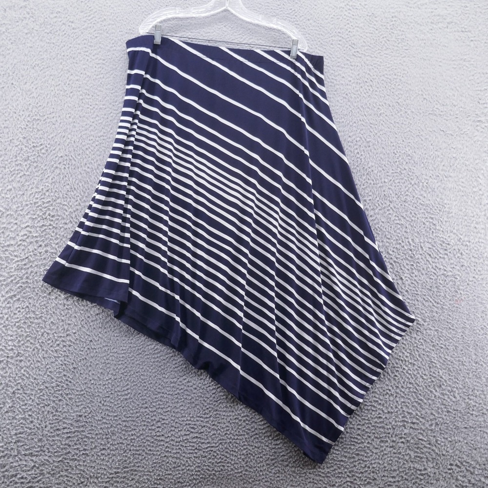 Chicos Navy White‎ Stripe Asymmetrical Midi Skirt Women Chicos Size 4 US 20